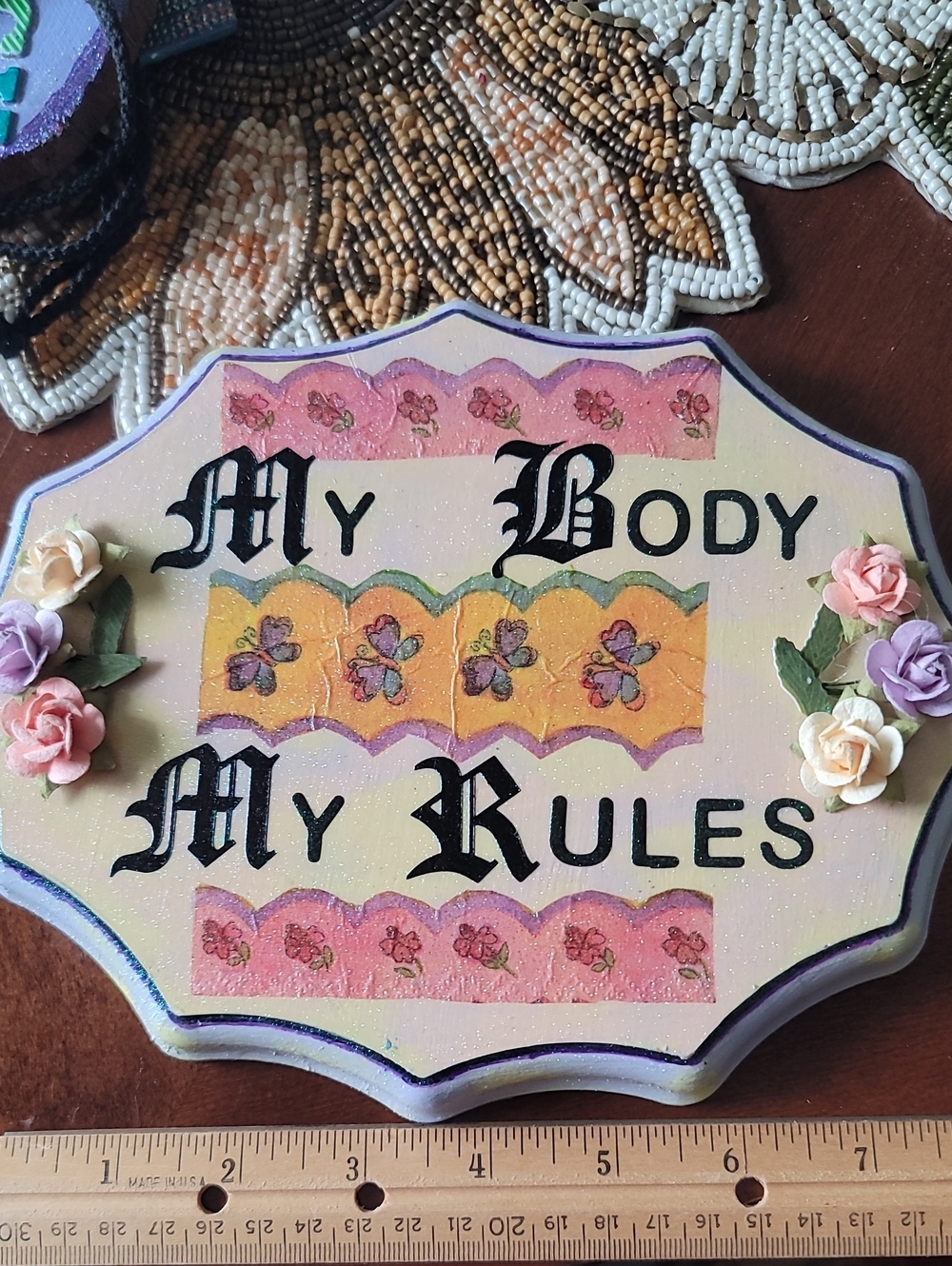 My Body My Rules Decorative Wall Plaque in Pink and Yellow